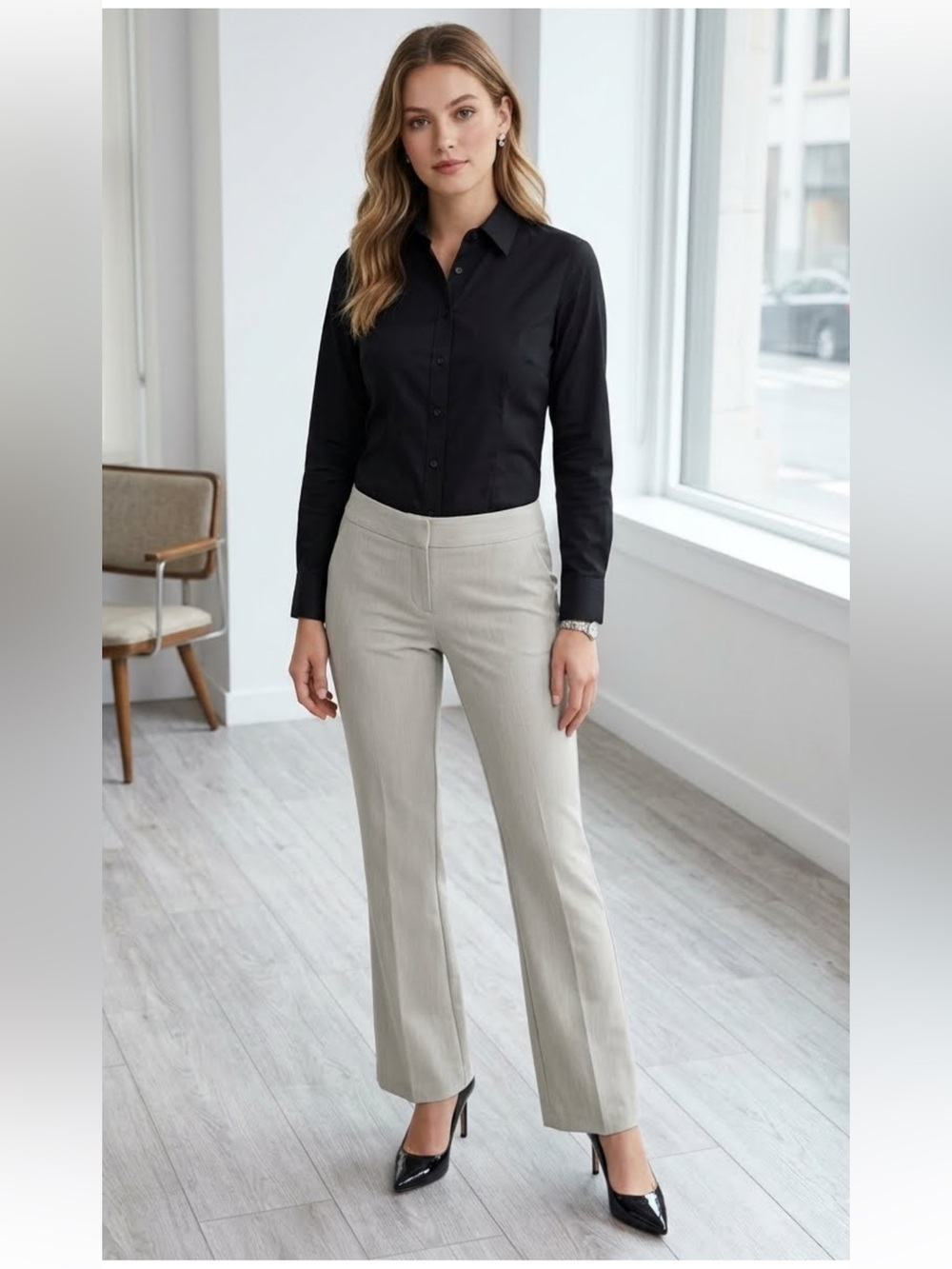 Amanda + Chelsea Light Gray Modern Fit Straight-Leg Dress Slacks Size 8